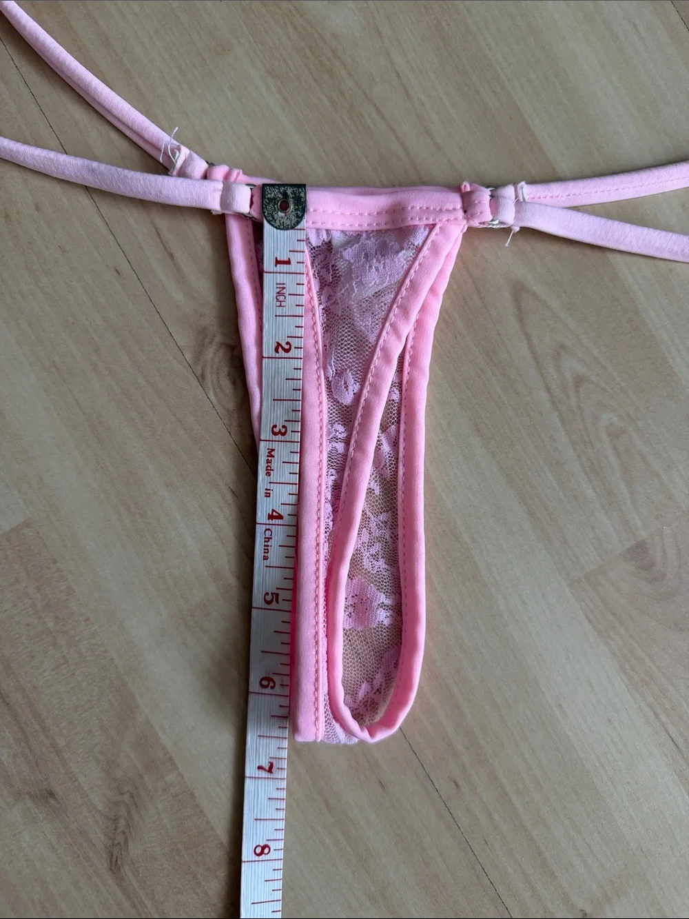 Wicked Temptations Pink Sheer Lace Thong Bikini Bottom